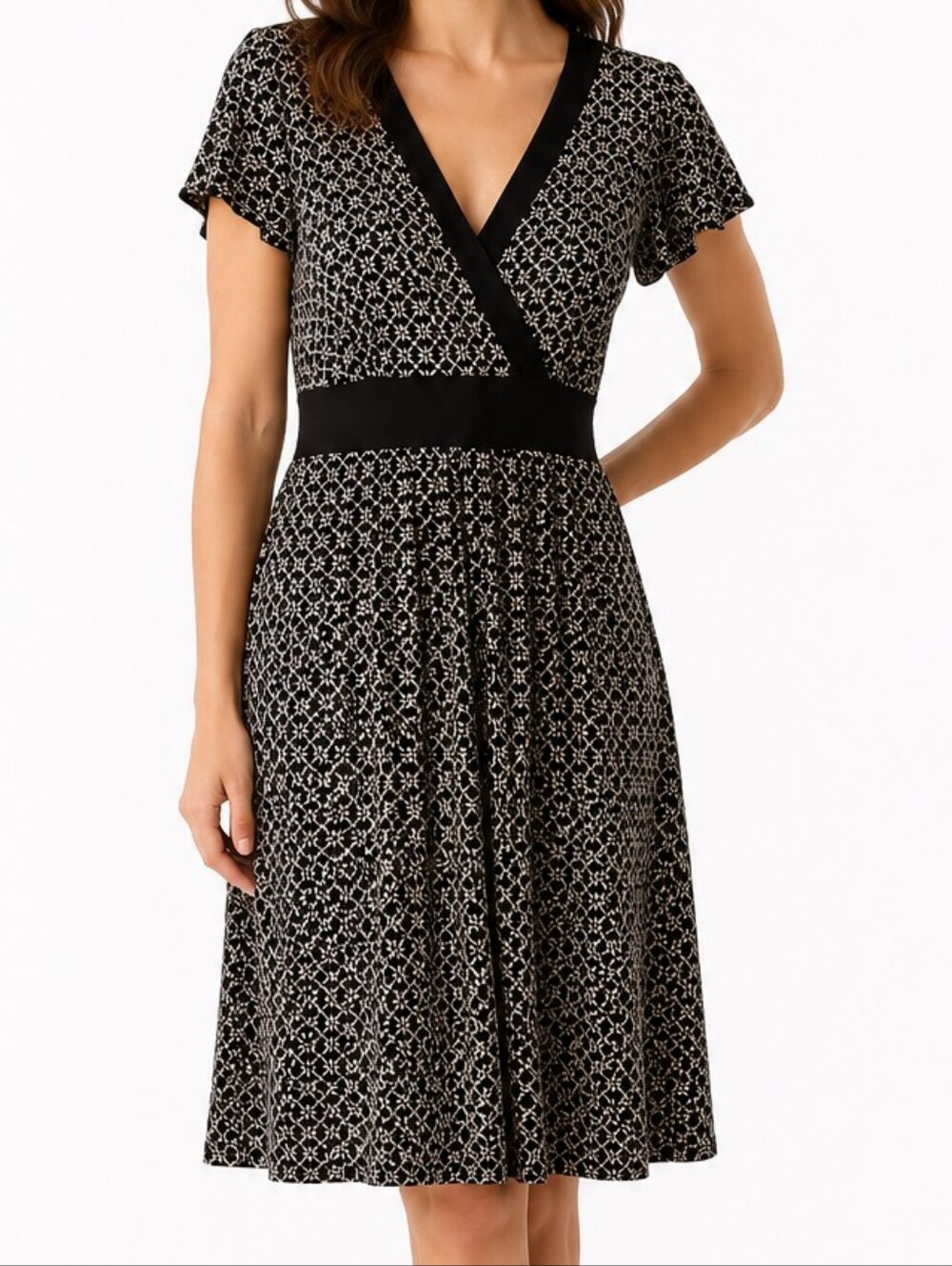 Studio 1940 Women’s Size 14/16W Black White Geometric Wrap Style Midi Dress - Picture 2 of 8
